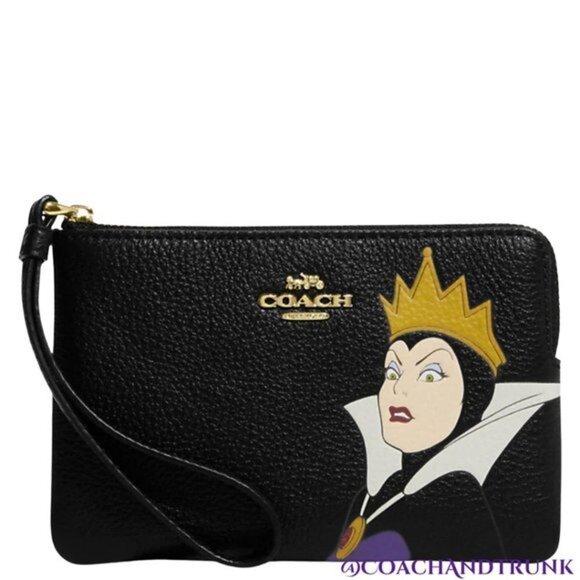 COACH Disney X Coach Leather Corner Zip Wristlet With Evil Queen Motif NWT - Picture 6 of 10